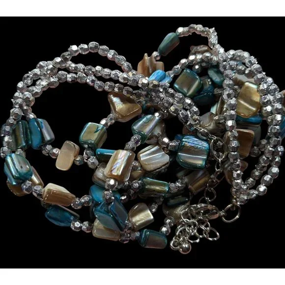 Mermaidcore Blue And Silver Tone Layered Shell Beaded Necklace - Picture 3 of 6